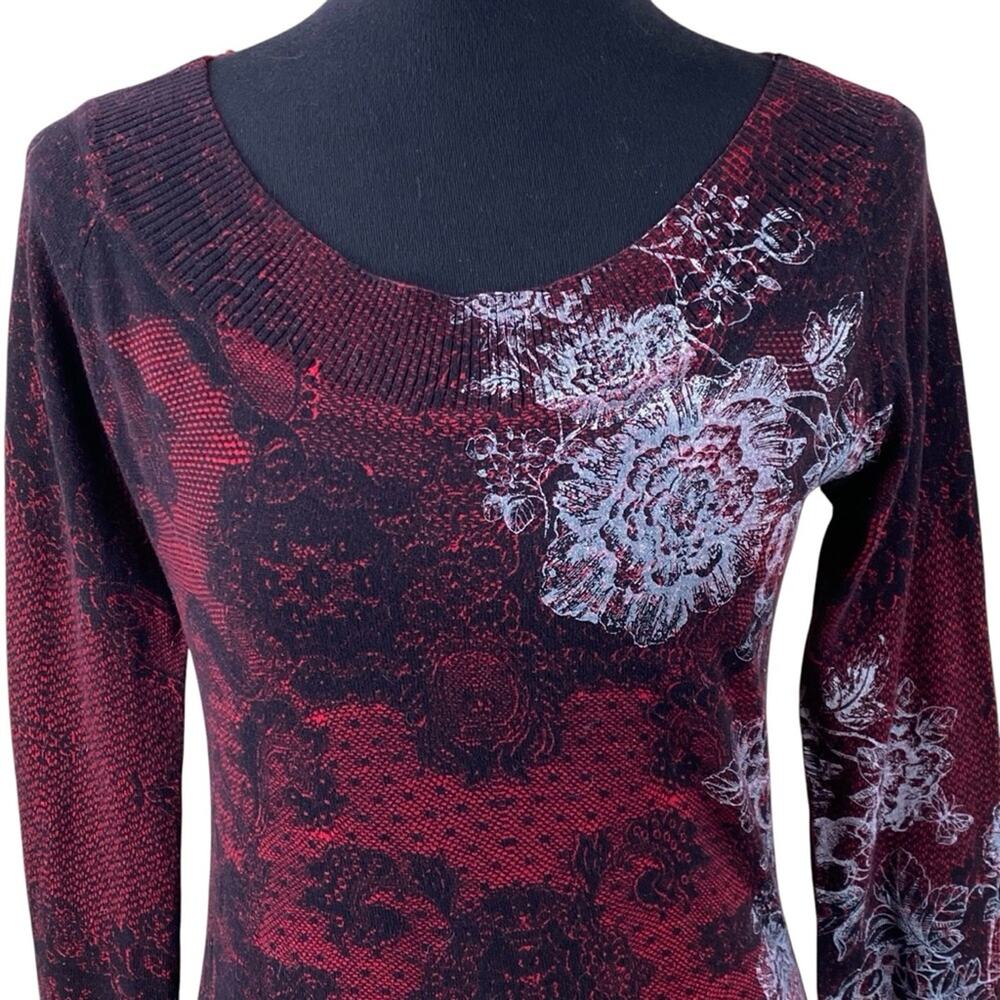 Desigual Boho Cotton Floral Sweater Size S/M Red Black Art To Wear - Picture 2 of 5
